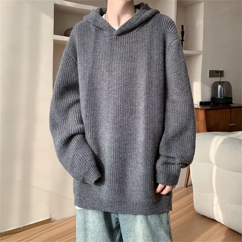 得物品质秋冬款男连帽毛衣开叉针织衫休闲线衣外套M84P75,男装针织衫/毛衣,星座1013-1