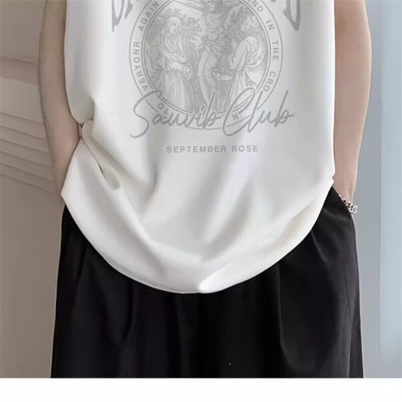 麂皮绒无袖背心男款夏季宽松坎肩美式潮牌美式复古vintage重磅t恤,男装T恤,星座715-4