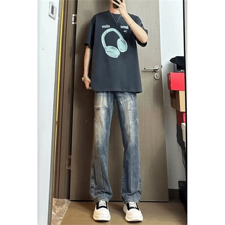 【有货】DT71-P50水洗牛仔裤男简约高级感直筒裤痞帅微喇叭裤，男装牛仔裤，星座603-2