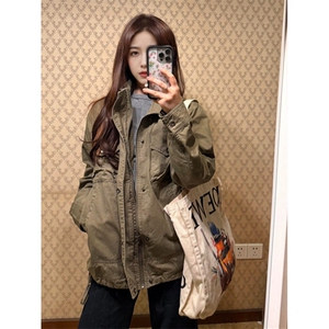 秋新款美式复古工装外套女宽松气质户外运动立领夹克 J8318图片