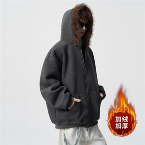 重磅580G！2025秋冬男士毛领开衫卫衣保暖外套WY90特P75图片
