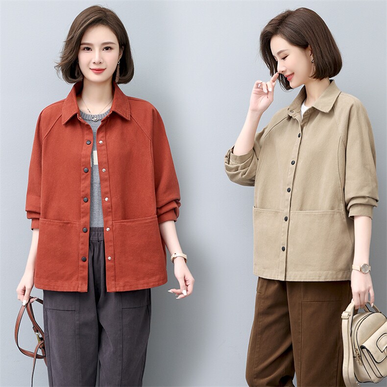 春季短外套女2026年新款韩版宽松纯色休闲长袖春秋棉质妈妈服薄款，女装短外套，悦见她