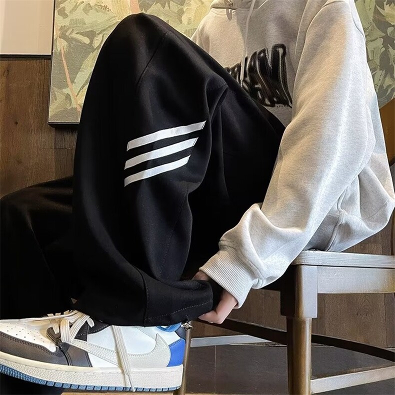 卫裤男秋冬款美式直筒宽松高街运动休闲条纹长裤K1335-p30 加绒40图片