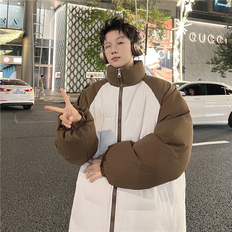 88拼接色棉衣拉链撞色棉袄男女生情侣立领A177-M718-P48，男装棉衣，电商A177