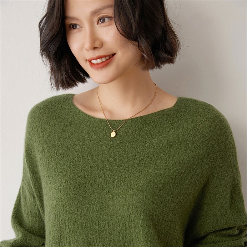 2024秋季圆领毛衣女内搭简约气质长袖宽松35%羊绒衫,女装羊绒衫,雪山红莲