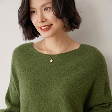 2024秋季圆领毛衣女内搭简约气质长袖宽松35%羊绒衫，女装羊绒衫，雪山红莲