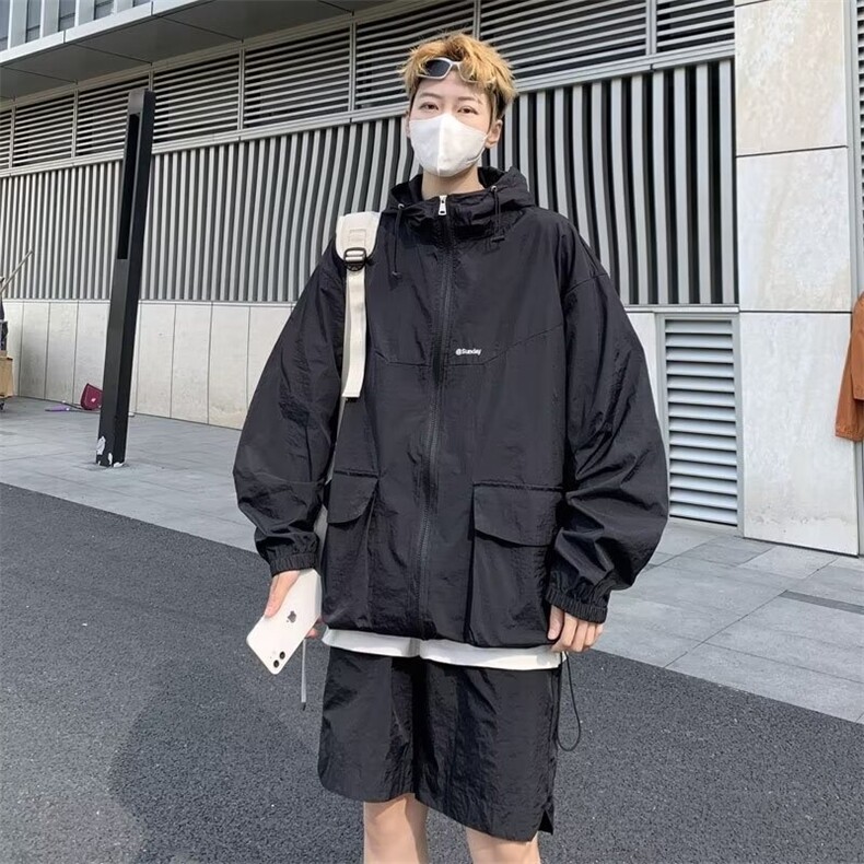 山系连帽外套男士春夏季新款潮牌户外登山休闲短裤防水工装套装,男装风衣,星座1210-1