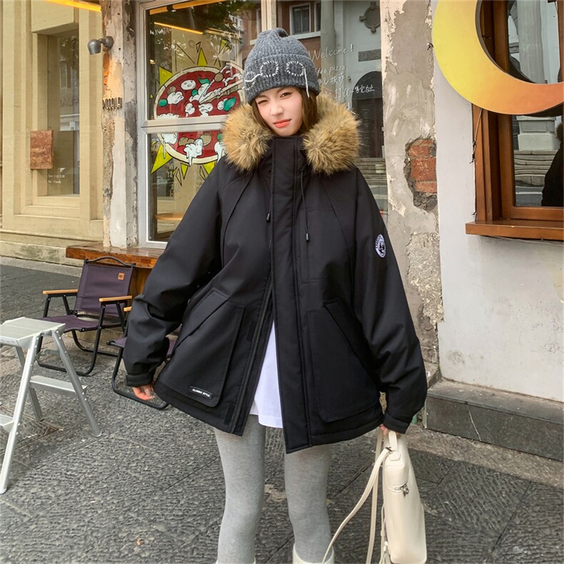 CC929-P130秋冬户外工装毛领棉服大码女绿色棉衣连帽防风派克外套,男装棉衣,星座405-3