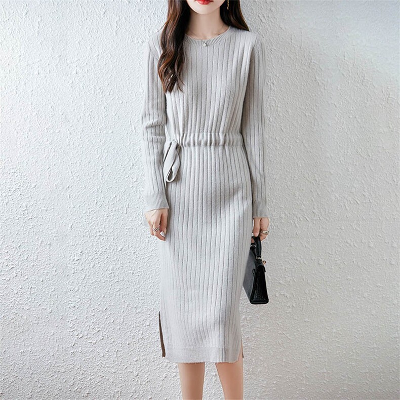 气质显瘦100%羊毛针织连衣裙女高端2025秋冬新款长款羊绒毛衣裙，女装连衣裙，暖绒情旗舰店