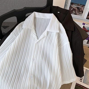 衬衫短袖男士夏季薄款纯色休闲潮牌痞帅五分衬衣服夏天外套潮CC86图片