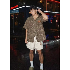 复古豹纹宽松短袖衬衫男夏季新款潮流痞帅高级感衬衣CT16，男装T恤，星座1116A（原606A-3）
