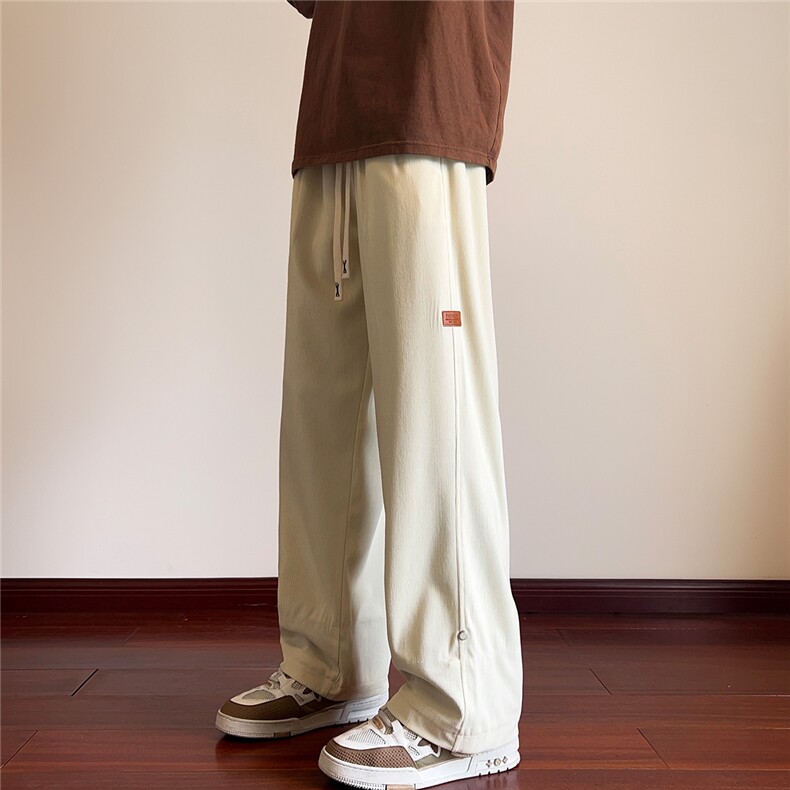 2025秋冬直筒九分裤宽松大码阔腿裤格子翻边K8711/P45杏色2,男装休闲裤,电商A094