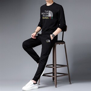 运动套装2023春季商务休闲圆领宽松T恤百搭运动服中年男装两件套，男装休闲套装，电商B212（原钱塘6029）