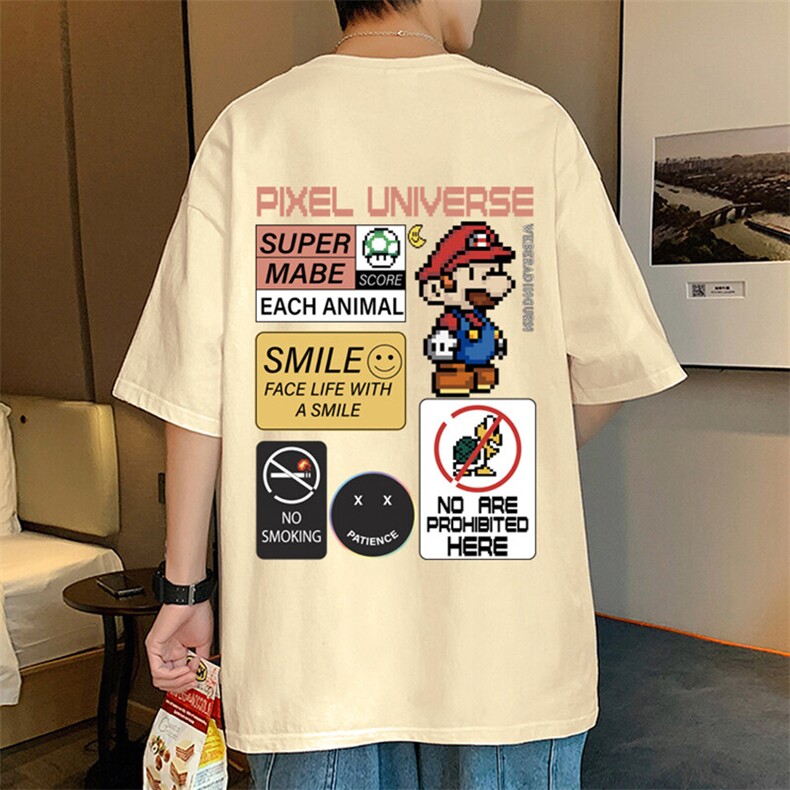 T568P26夏季新款港风纯棉短袖T恤ins衣服宽松半袖体恤上衣,男装T恤,星座304A
