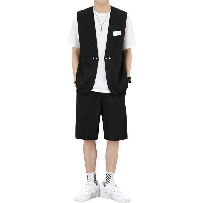 2025夏季新款马甲百搭宽松开衫潮流短裤套装男帅气-套装1013-P50,男装休闲套装,星座1105