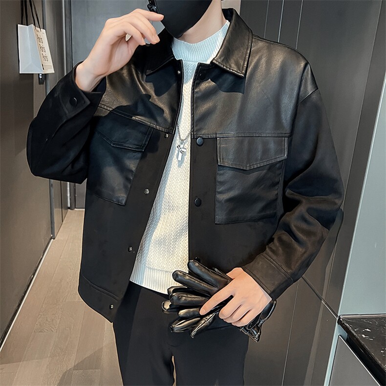 秋店主小伙麂皮绒拼皮夹克外套男加厚羊羔毛批140JK-3039-P130,男装夹克,电商A236