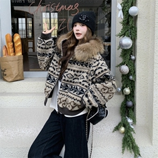 新款主推费尔岛真大毛领皮毛一体2690-P235-K358，女装短外套，2C129