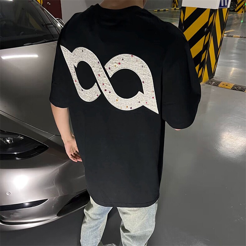 万针全刺绣工艺抖音得物高品质260克重磅纯棉双纱美式高街短袖T恤图片