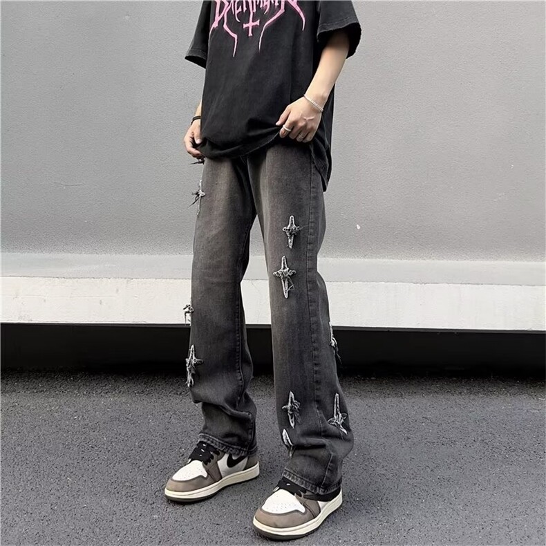 美式vibe裤子高街水洗牛仔裤男设计感小众拉链裤T1627P45,男装牛仔裤,星座1116-2