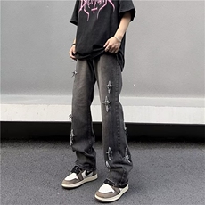 美式vibe裤子高街水洗牛仔裤男设计感小众拉链裤T1627P45，男装牛仔裤，星座1116-2