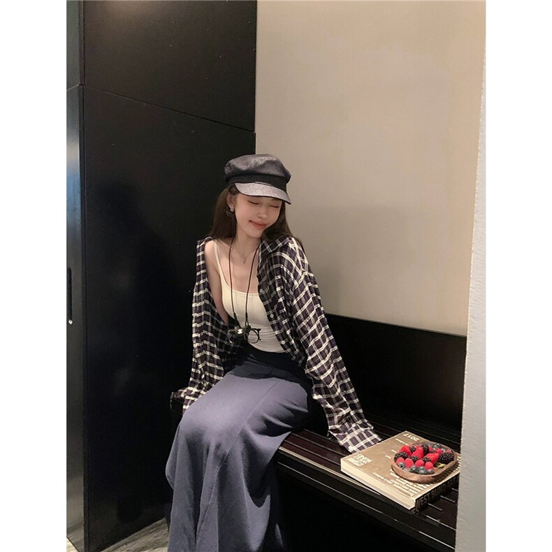格子韩系复古宽松慵懒松弛夏季防晒衬衫2025上衣休闲百搭衬衫,男装防晒衣,星座1210-1
