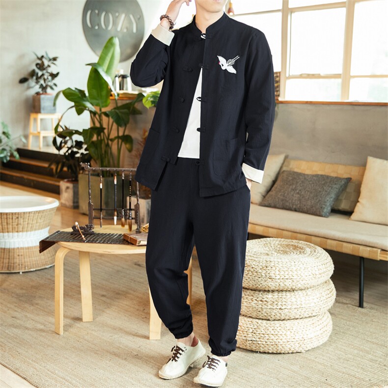 风唐装盘扣夹克男中式居士服宽松大码汉服套装男装A818-P115，男装夹克，钱塘788(原4013)