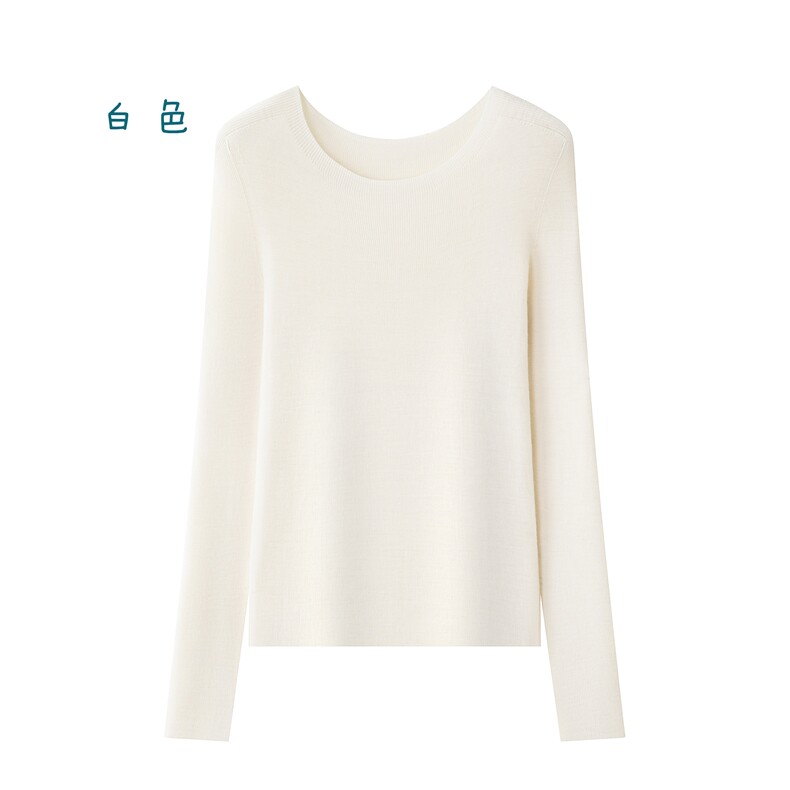 2025秋冬百搭时尚简约圆领长袖针织衫，女装针织衫/毛衣，万禾羊绒