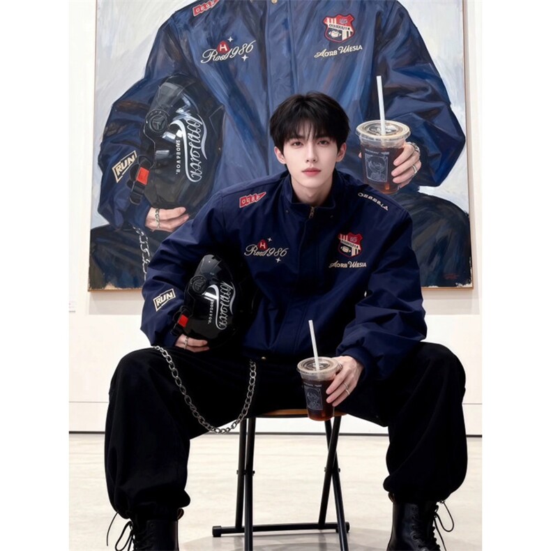 706-1-WT3166-P75现货春季男士高街立领刺绣棒球领夹克外套，男装夹克，星座706-1