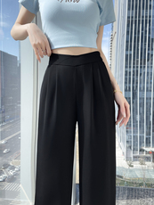 现货2025新款阔腿裤女春夏裤子黑色垂感直筒裤宽松休闲裤女裤，女装休闲裤，云美莎专业女裤-全店现货