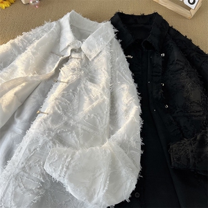 特批50无差价24春季新中式流苏毛边长袖衬衣男大码翻领外套C2502图片