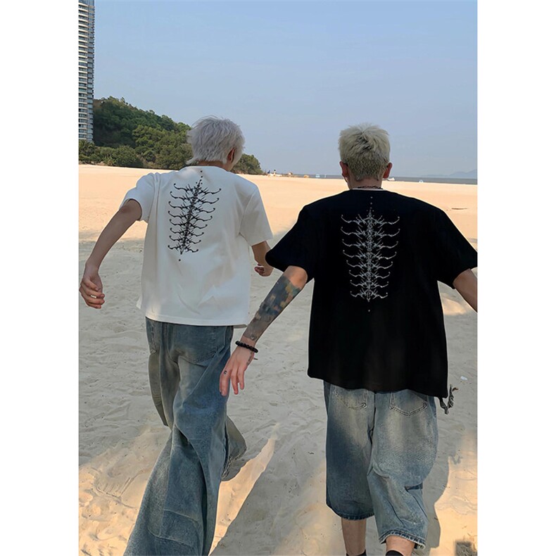 自制~蛇瞳脊骨重磅铆钉脊骨短袖T恤DX090P48,男装T恤,星座908