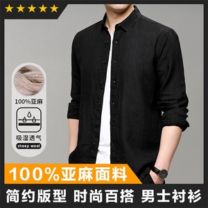 F83163亚麻精品男士长袖翻领衬衫实体品质图片