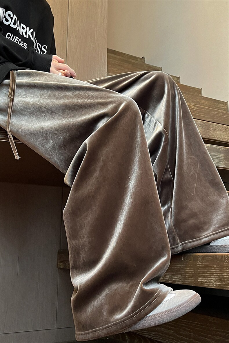 8XL-M加绒美拉德宽松金丝绒阔腿裤垂感拖地裤K993P55加绒65控78,男装休闲裤,电商D206-1