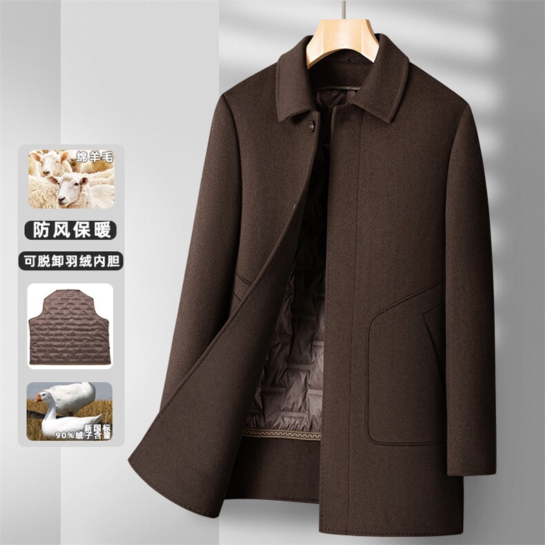 9096-70毛可脱卸羽绒内胆两色中长款大衣P310，男装毛呢大衣，星座1409-3