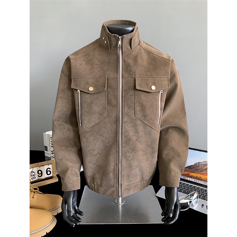 秋季立领男士外套机车皮衣工装夹克外套茄克上衣A266-PY012-P75，男装皮衣，电商A266