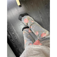 满印玫瑰提花牛仔裤男复古设计感松弛慵懒阔腿微喇长裤LA2833-P50，男装牛仔裤，星座1008