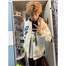 春季新款美式刺绣字母植绒棒球服外套潮牌休闲百搭立领夹克男女，男装夹克，星座218-8