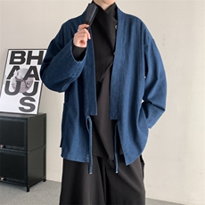 春装24日系复古和服开衫长袖牛仔外套男女宽松无性别情侣衬衫潮，男装衬衫，星座909