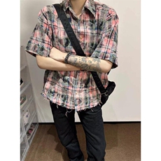 百搭美式复古拼色扎染短袖衬衫男女夏季宽松百搭外套上衣C455，男装T恤，星座1116A（原606A-3）