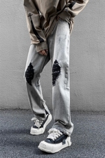 拉链ins美式高街hiphop直筒大码牛仔裤货号K667P65，男装牛仔裤，电商A063
