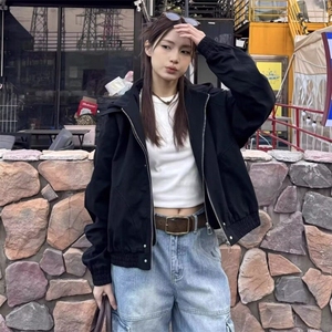 时尚美式假两件连帽工装夹克外套男女2025春季新款日系宽松上衣图片