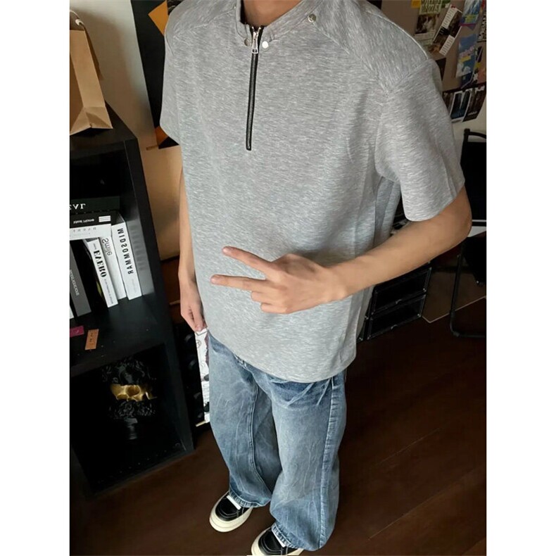 DXW03LL-特P40cleanfit半拉链短袖t恤男高级感痞帅复古半袖,男装T恤,星座1007（原301D）