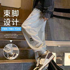 华夫格休闲裤男宽松直筒秋季潮流显瘦百搭阔腿束脚裤-K921特批32，男装休闲裤，星座718-1
