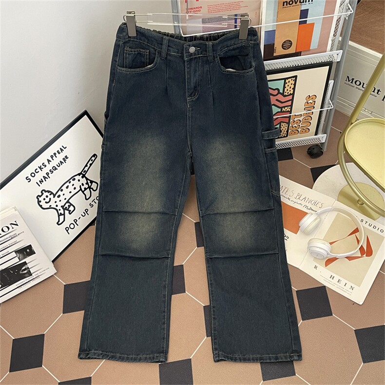 裤子男宽松潮流潮牌直筒长裤褶皱伞兵裤男拖地牛仔裤N01134-P45，男装牛仔裤，星座308B-2