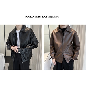 痞帅Pu皮衣小众设计感潮牌双拉链垫肩皮夹克男机车服秋冬高街外图片