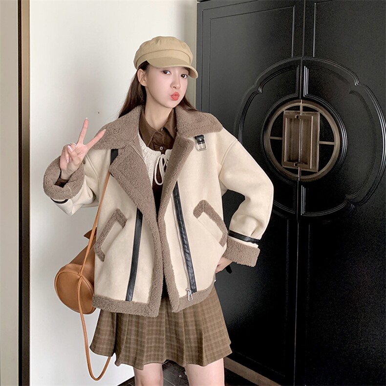 2023年冬季新款羊羔毛短外套B190-82518-P195-K296,女装羊羔毛/颗粒绒,一九零