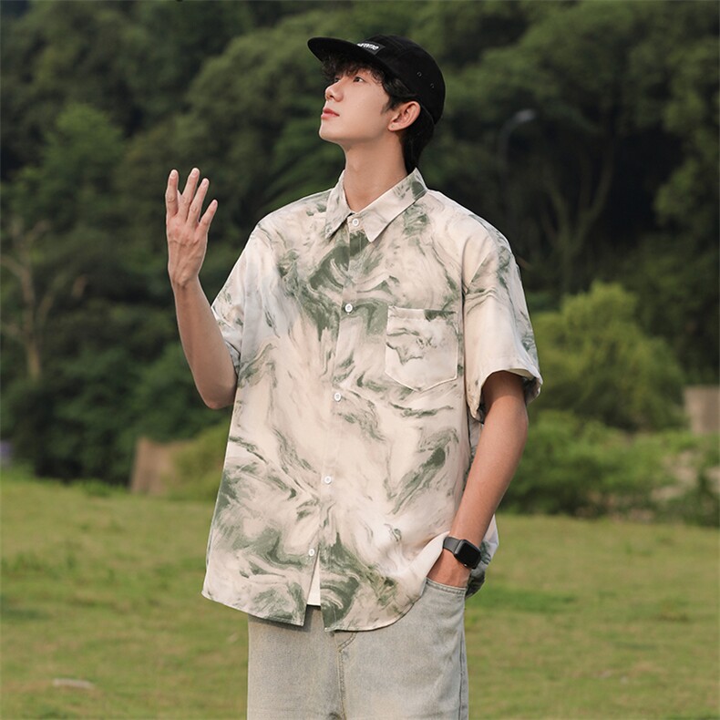 衬衫男士短袖韩版潮流拼色百搭宽松2024夏季新款ins外套CY929-P28,男装衬衫,星座412-2
