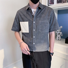 2025新款夏季牛仔衬衫男士短袖潮牌工装男士衬衣A313-1-W515-P58，男装T恤，电商A313-1
