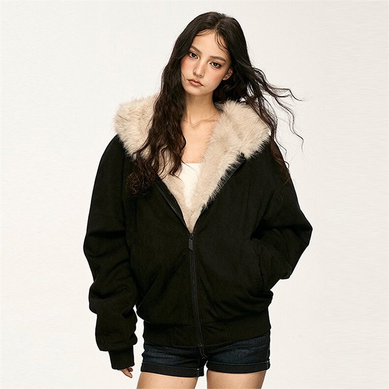 现货重磅硬挺boxy羽绒棉衣座山雕猫耳大毛毛领麂皮棉服冬外套，男装棉衣，电商A486-1