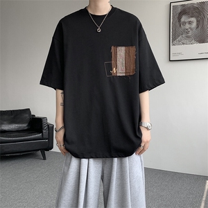 8XL-M高品质纯棉美式复古宽松简约百搭学院风短袖T恤上衣男DX343